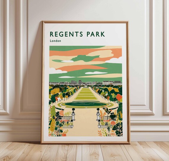 Regents Park London Aerial Garden Illustration Colorful Park Poster