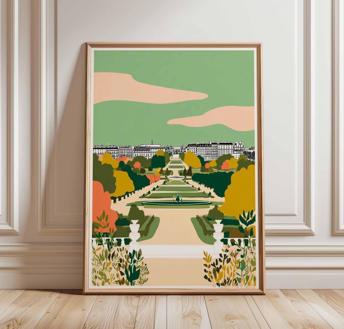 Grand European Formal Garden Fountain Autumn Trees Travel Poster