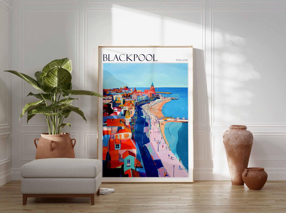 Blackpool Aerial Seafront Rooftops Promenade Bold England Poster - Image 3