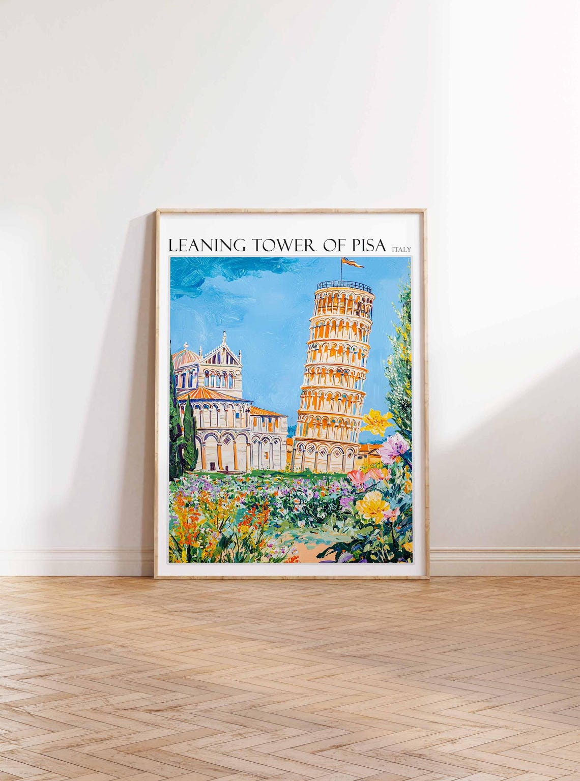 Leaning Tower of Pisa Cathedral Square Wildflower Bloom Scene Poster - Image 3
