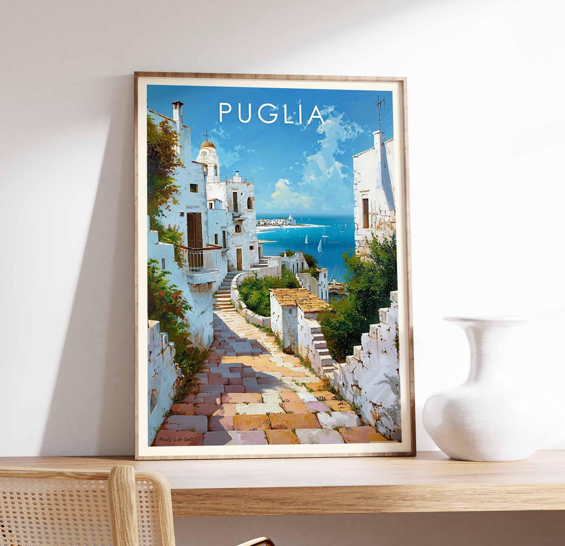 Puglia Italy Coastal Whitewashed Old Town Seaside Travel Poster