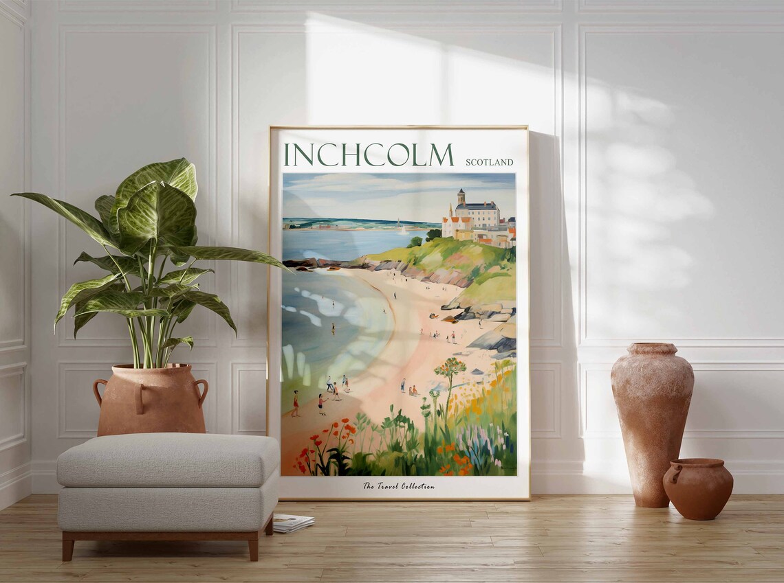 Inchcolm Scotland Castle Cove Wildflowers Beach Coast View Poster - Image 3