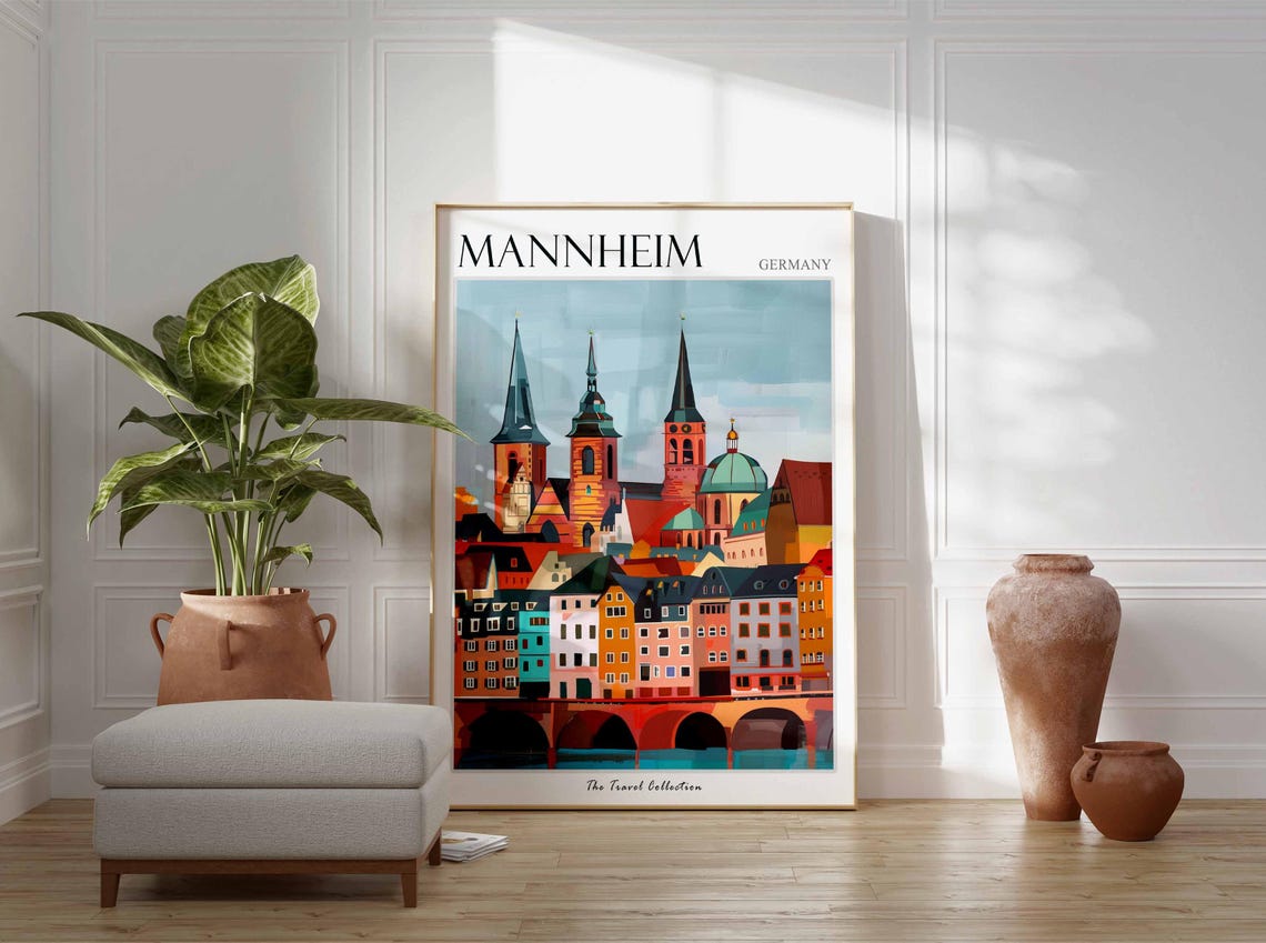 Mannheim Germany River Bridge Church Towers Cityscape Poster - Image 3