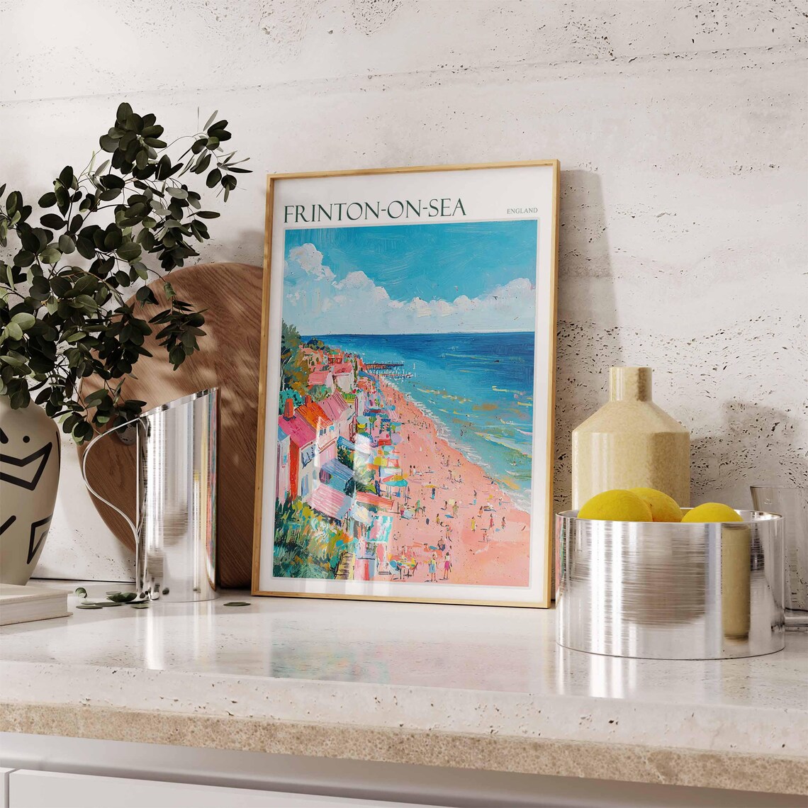 Frinton On Sea Aerial View Beach Umbrellas Colorful Town Pier Travel Poster - Image 2