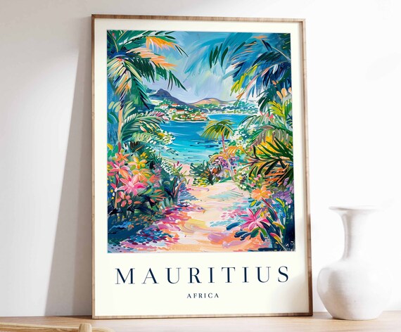 Mauritius Poster Mauritius Travel Print Africa Wall Art African Travel Print Tropical Decor Sea Print Mauritius Travel Poster