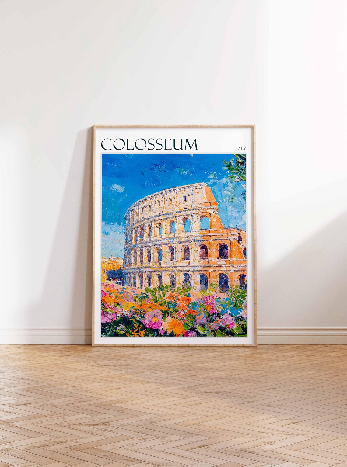 Colosseum Italy Rome Colorful Flower Garden Blue Sky Travel Poster - Image 3