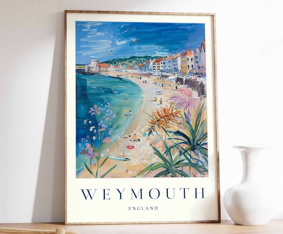 Weymouth England Sandy Beach Harbor Watercolor Coastal Travel Poster