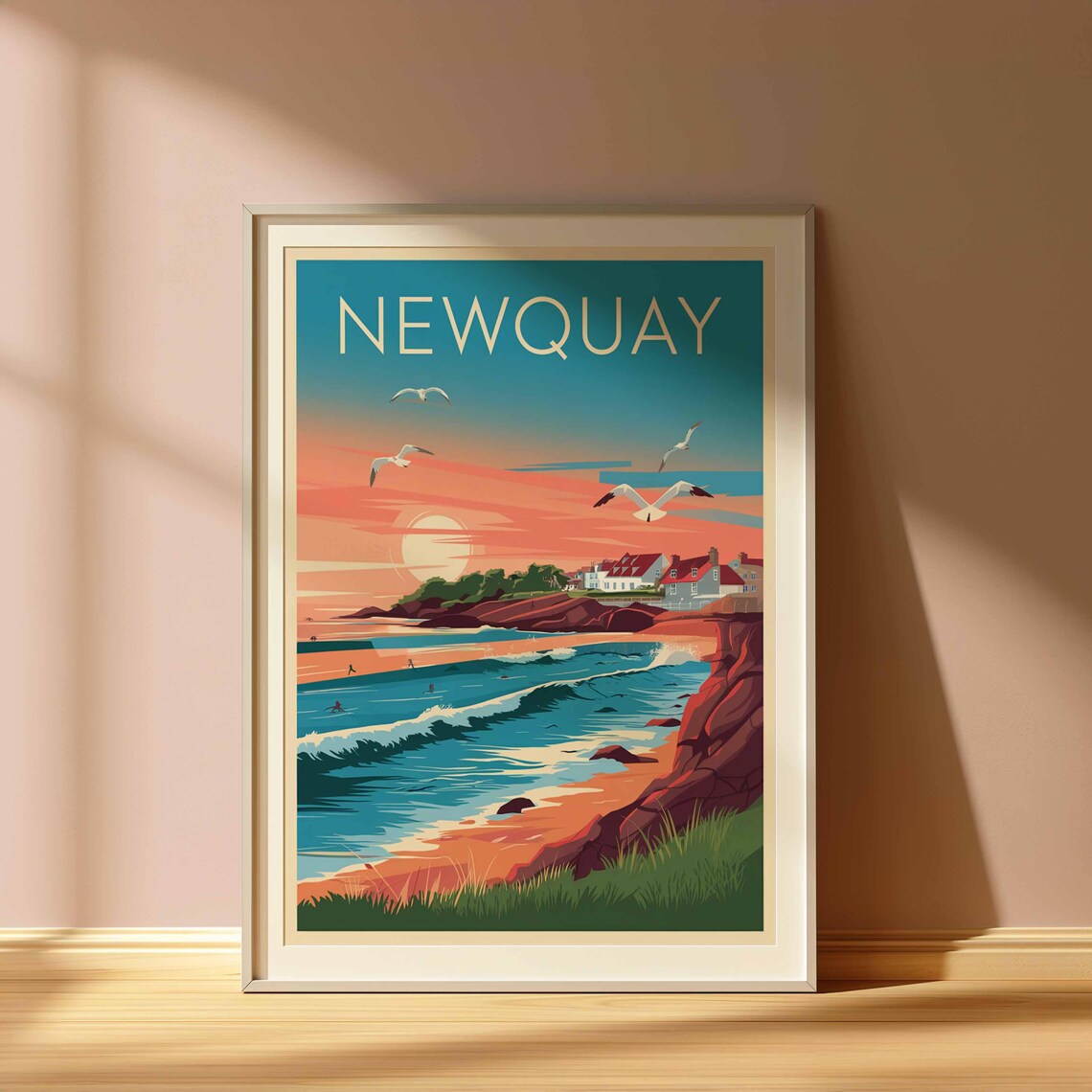 Newquay Print Coastal Travel Poster Cornwall Travel Print Coastal Wall Art Seaside Art Coastal Gift Uk Coast Art Uk Travel Poster - Image 3