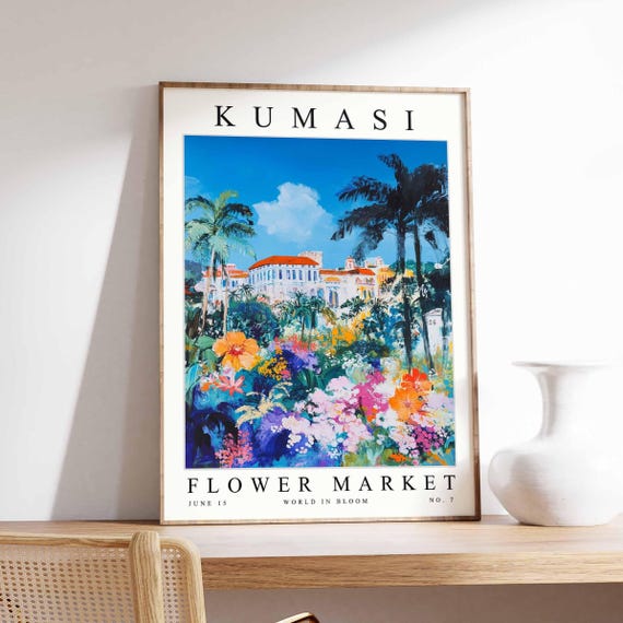 Kumasi Flower Market Poster Print Ghanaian Floral Wall Art Decor Botanical Ghana Africa Travel