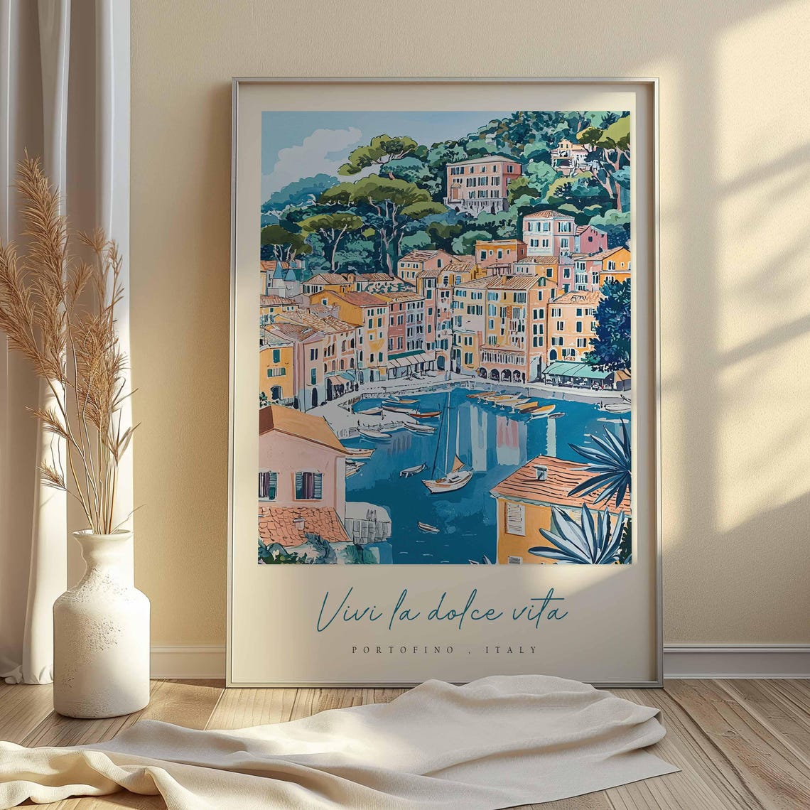 Portofino Italy Aerial Harbor View Vivi La Dolce Vita Travel Poster - Image 2