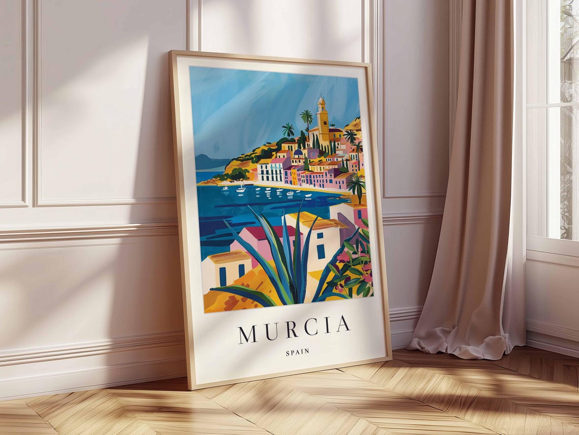 Murcia Spain Harbor Town Bell Tower Mediterranean Travel Poster - Image 2
