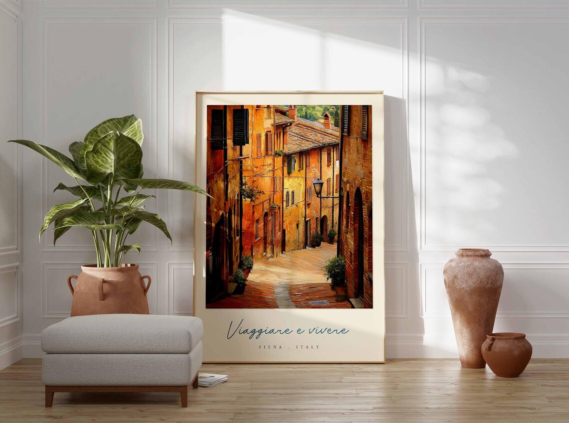 Siena Italy Viaggiare e Vivere Sunlit Old Town Street Scene Poster - Image 3