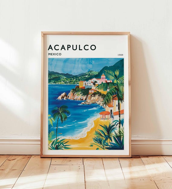 Acapulco Mexico Travel Poster Pacific Coast Beach Art