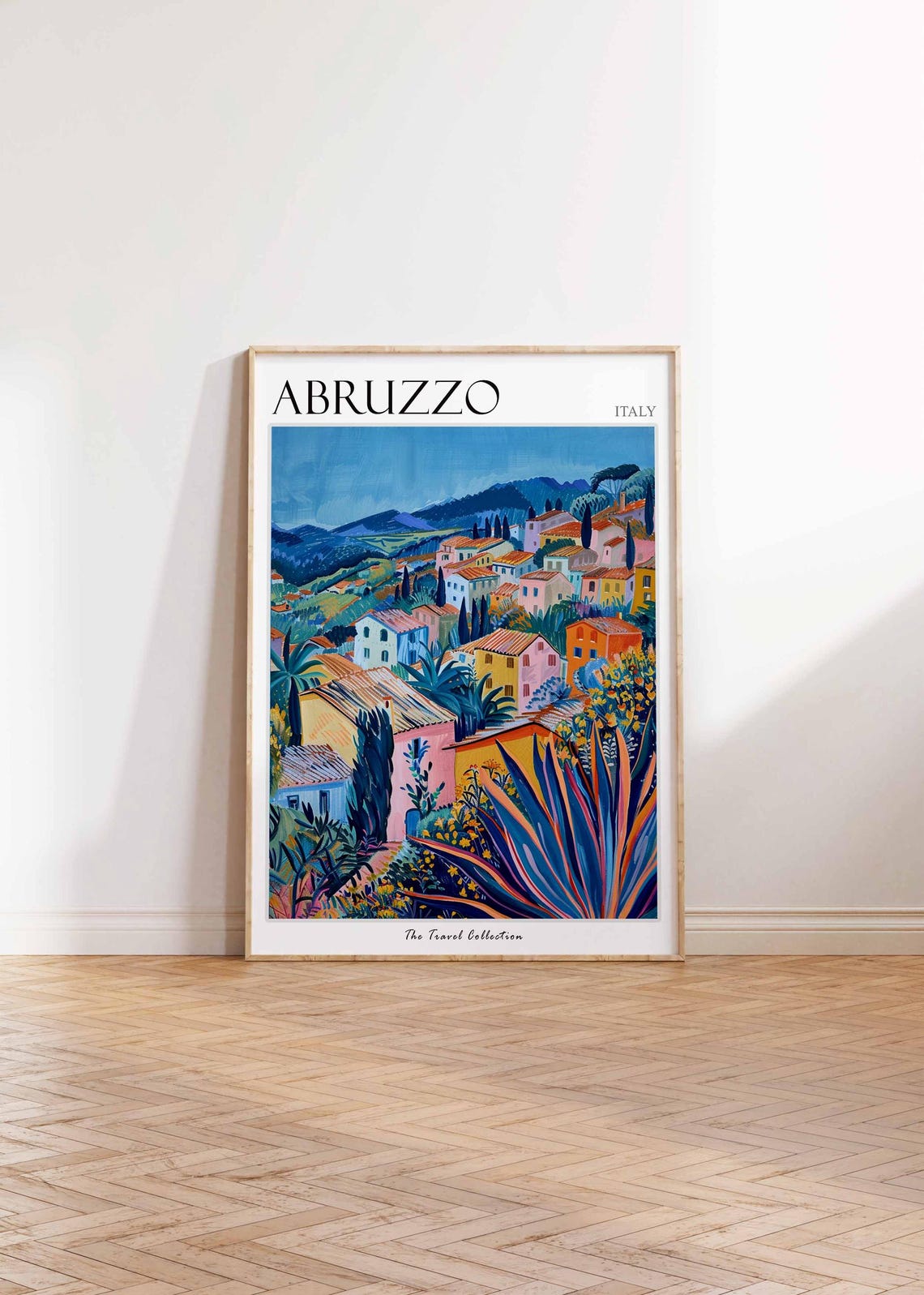 Abruzzo Italy Hilltop Village Cypress Trees Mountain View Poster - Image 2