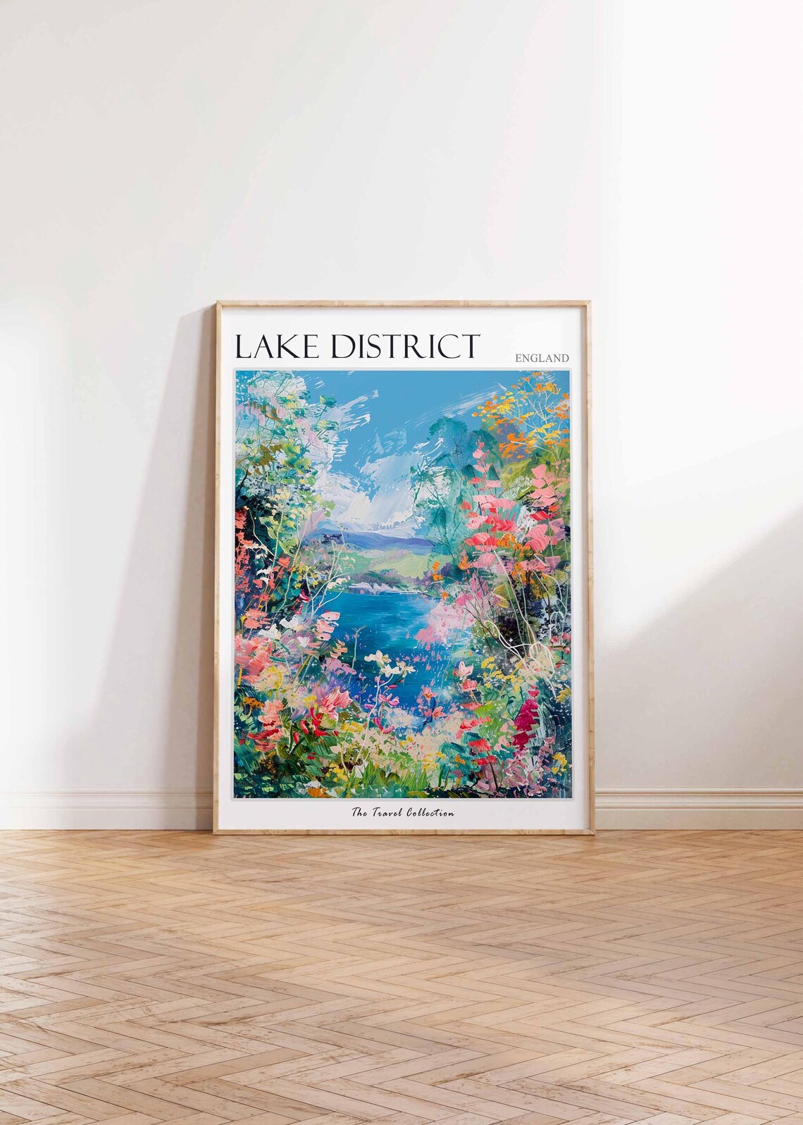 Lake District England Floral Impasto Blue Lake Hideaway Poster - Image 2