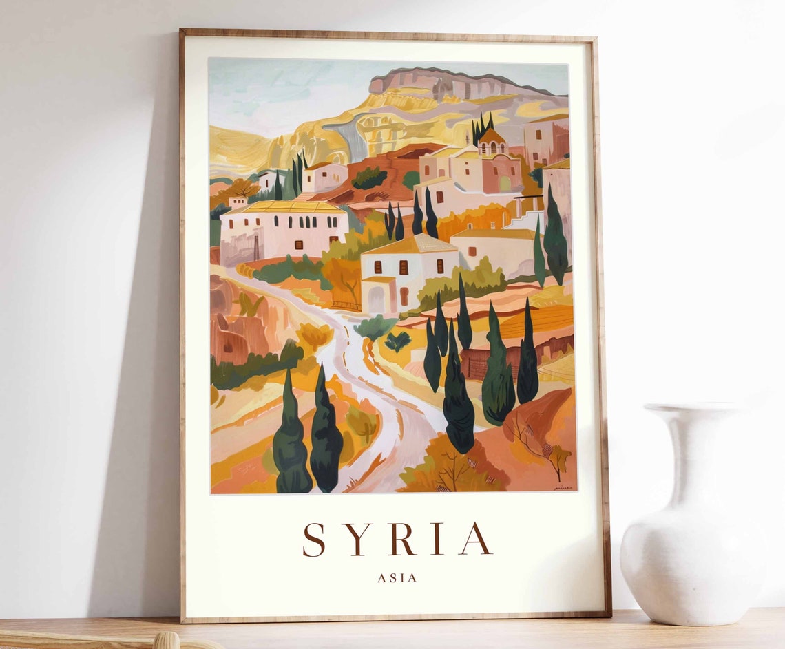 Syria Hillside Old Village Cypress Trees Golden Plateau Asia Poster