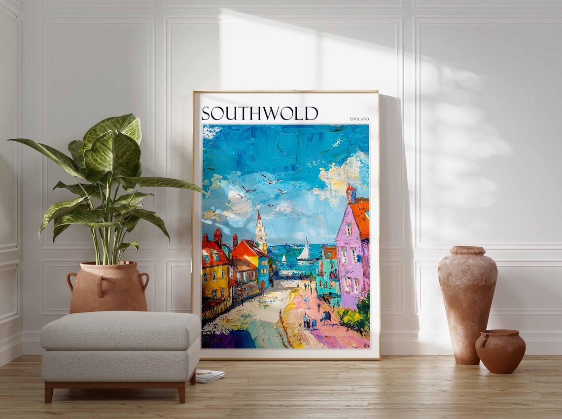 Southwold Street To Sea Church Spire Sailboat Poster England - Image 2