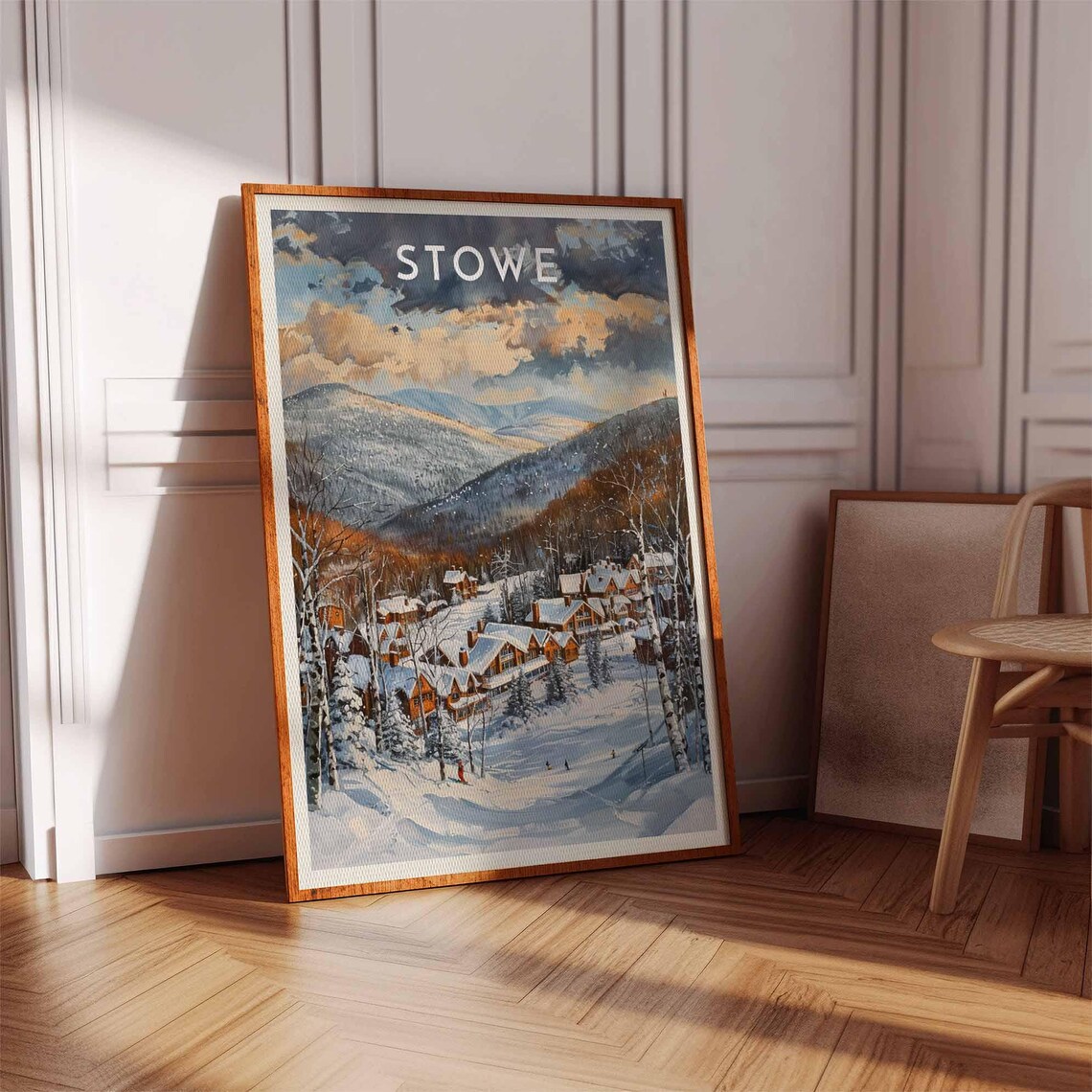 Stowe Golden Clouds Drifting Over Chalet Rooftops and Slopes Poster - Image 3