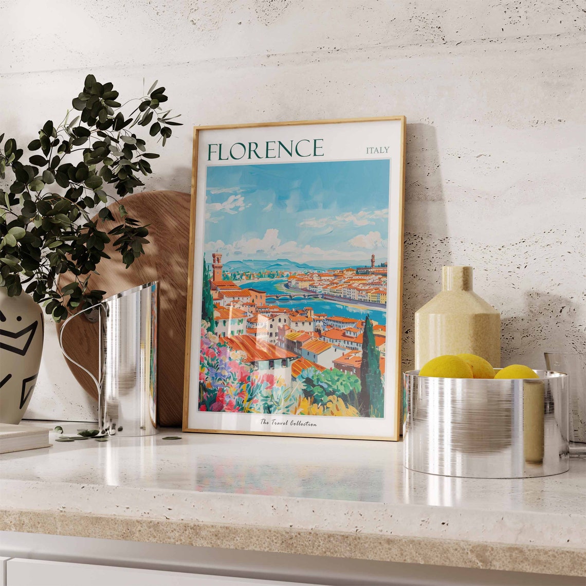 Florence Italy Arno River Rooftops Panoramic Travel Collection Poster - Image 2