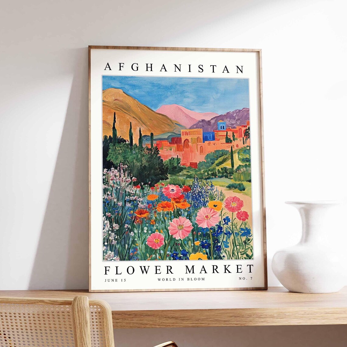 Afghanistan Flower Market Wildflowers Village Red Mountains Poster