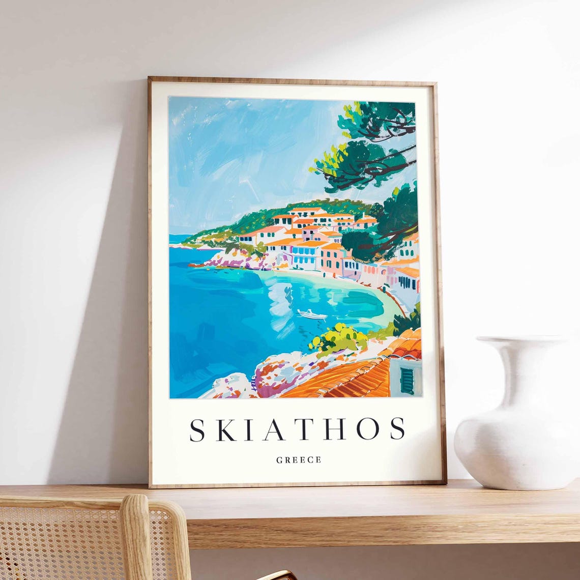 Skiathos Greece Island Town Across the Bay with Red Roofs Poster