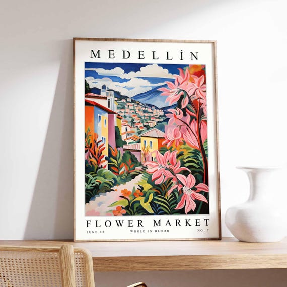 Medelln Flower Market Poster Print Colombian Floral Wall Art Decor Botanical Colombia Travel