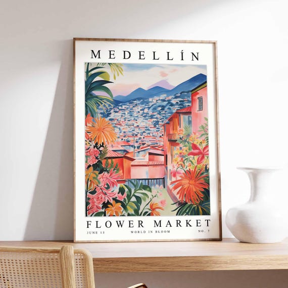 Medelln Flower Market Poster Print Colombian Floral Wall Art Decor Botanical Colombia Travel