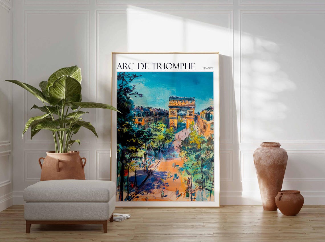 Arc de Triomphe Paris Tree Lined Avenue Colorful Street Art Poster - Image 2