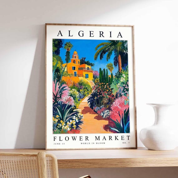 Algeria Flower Market Poster North Africa Print Algiers Floral Wall Art Colourful Botanical Decor Cultural Travel