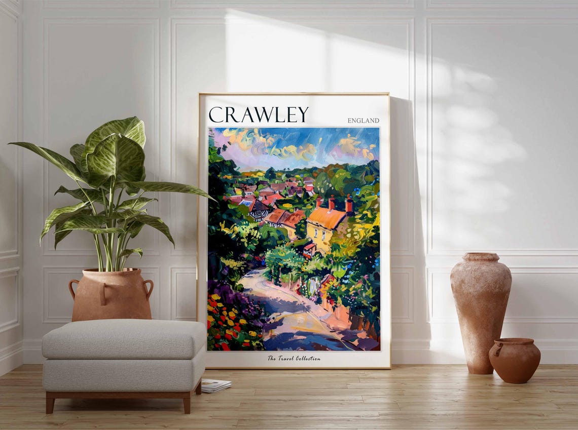Crawley England Lush Village Lane Cottages Flower Gardens Poster - Image 2