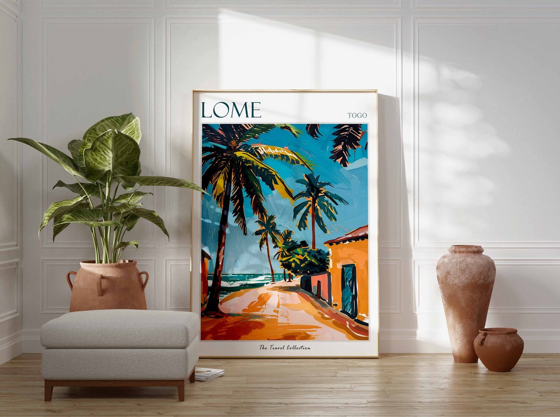 Lome Togo Tropical Beach Palm Trees Ocean Path Travel Poster - Image 3