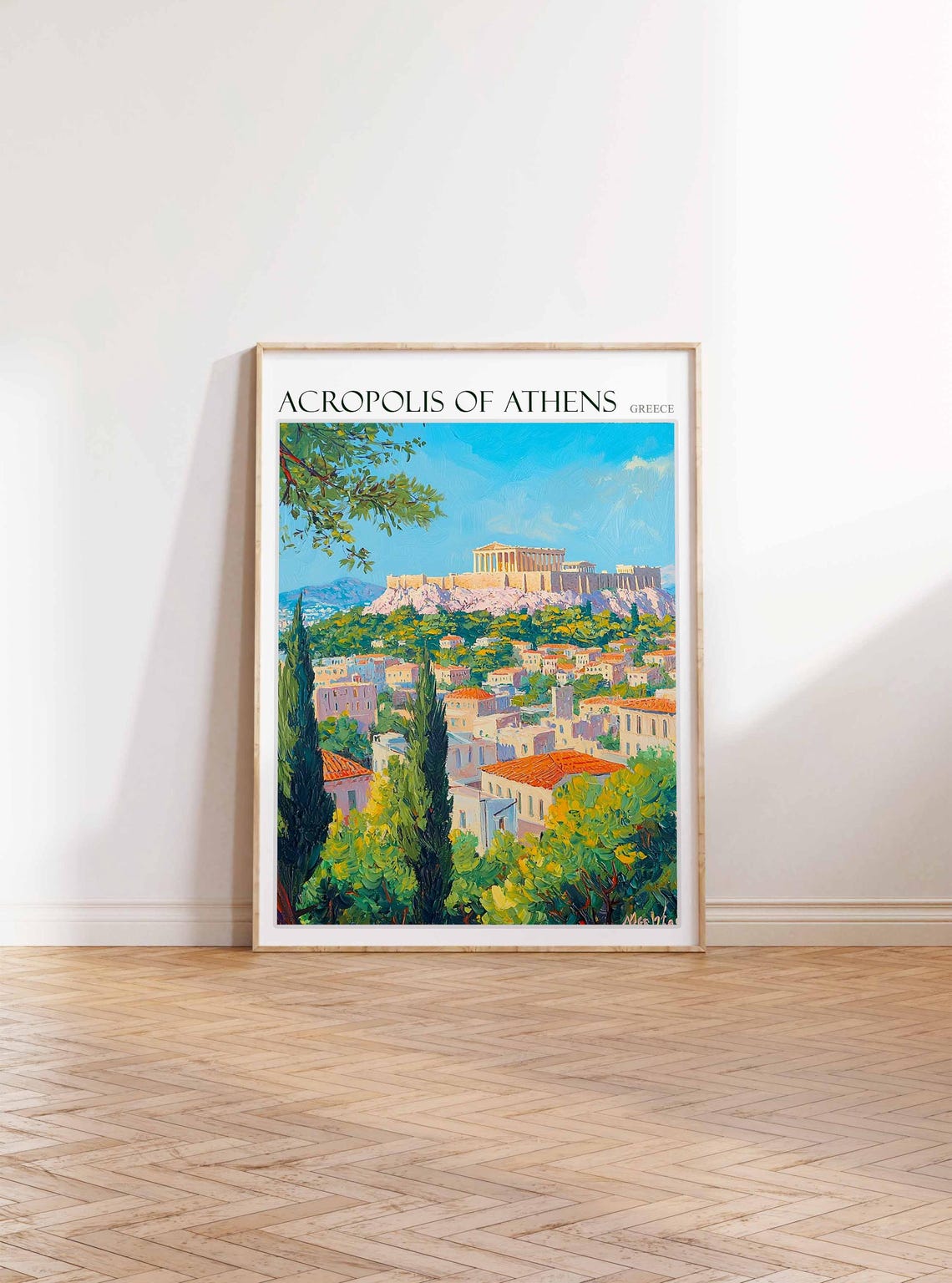 Acropolis Of Athens Poster Acropolis Of Athens Travel Print Greek Travel Poster Botanical Decor Floral Print European Travel Print - Image 2