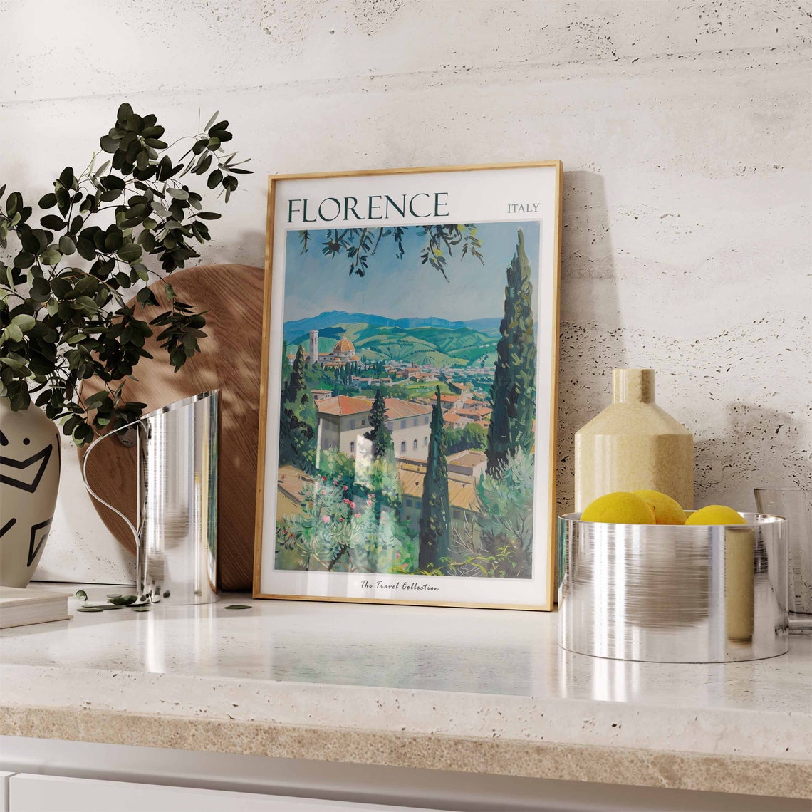 Florence Italy Travel Poster Tuscan Hills Cypress Trees And Duomo - Image 3