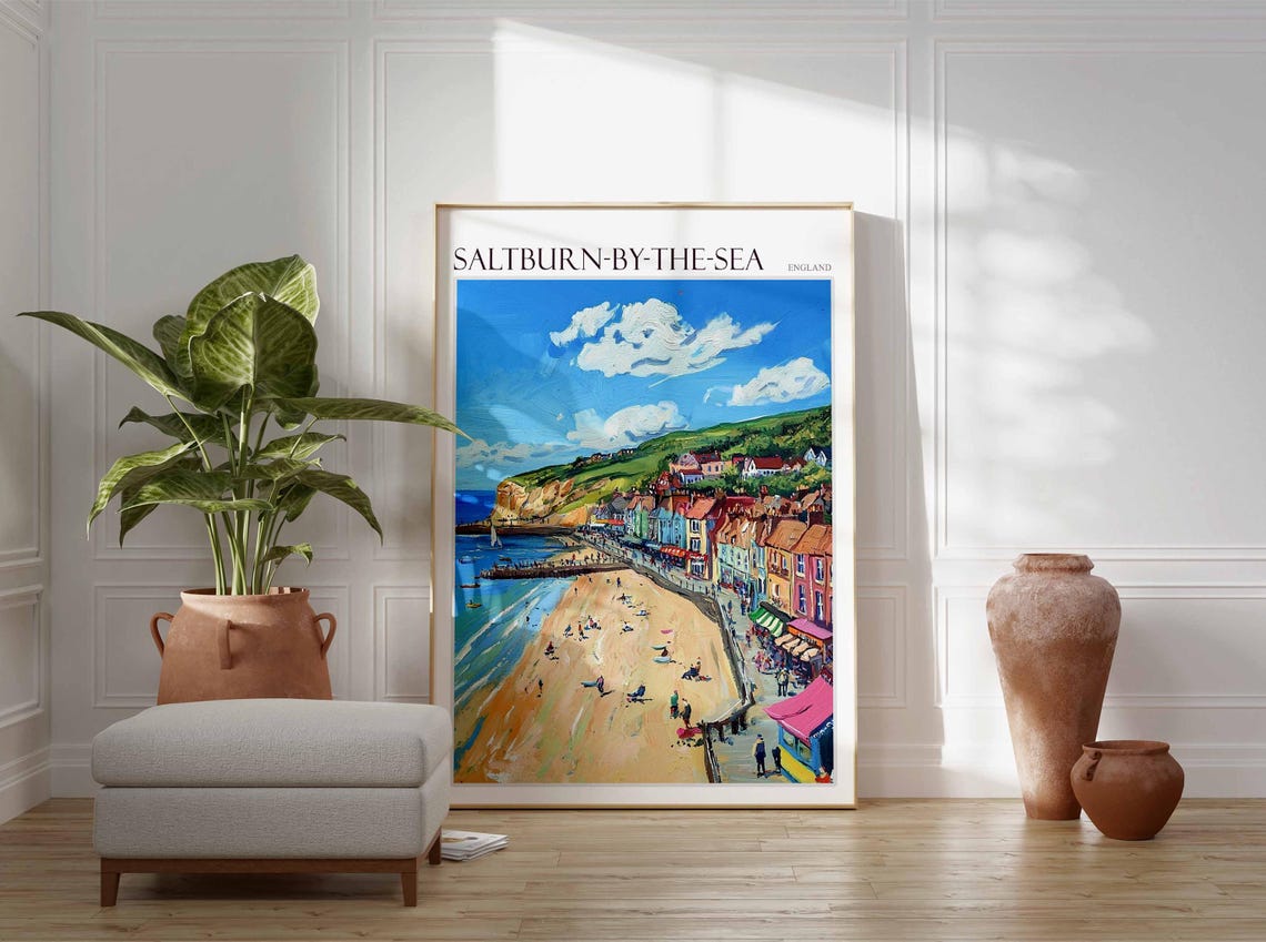 Saltburn By The Sea Poster Uk Travel Poster Coastal Wall Art British Art Uk Home Decor Vintage Seaside Poster Saltburn By The Sea Art - Image 2