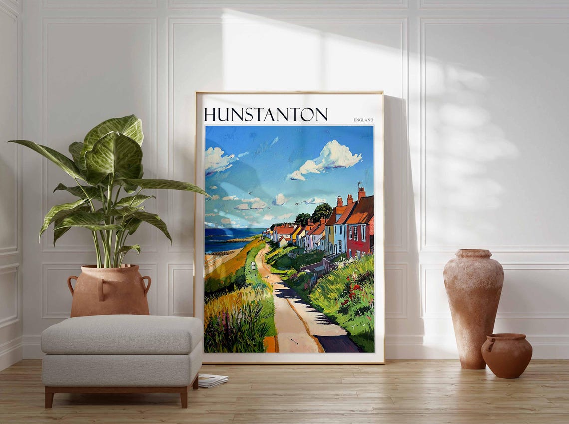 Hunstanton England Coastal Path Cottages Grassy Dunes Beach Poster - Image 3