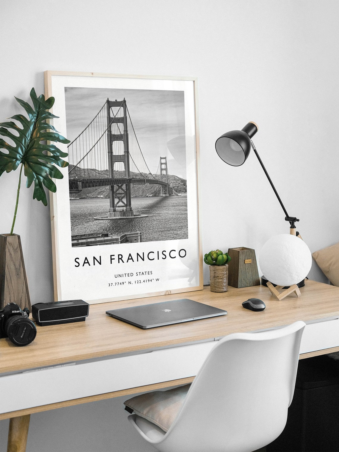 San Francisco Golden Gate Bridge Black White Photo Art Poster - Image 2