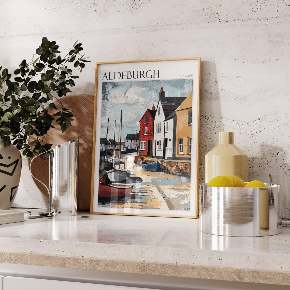 Aldeburgh Quiet Quay Moored Boats Modern Suffolk Seaside Art Poster - Image 2