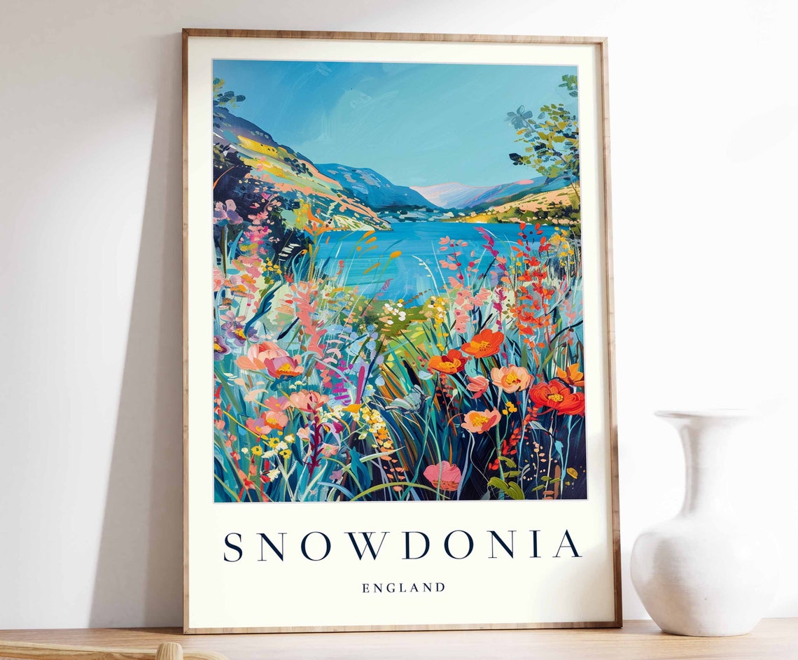Snowdonia Alpine Lake Wildflower Field Mountain Meadow England Poster