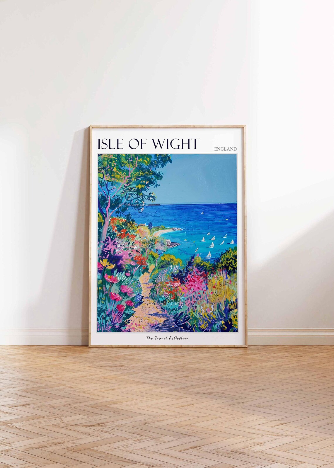 Isle of Wight England Flower Path to Blue Sailboat Bay Poster - Image 2