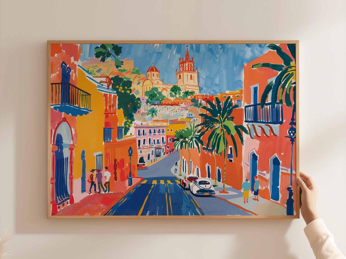 Culiacan Mexico Colonial Street Scene Vibrant Painterly Art Poster