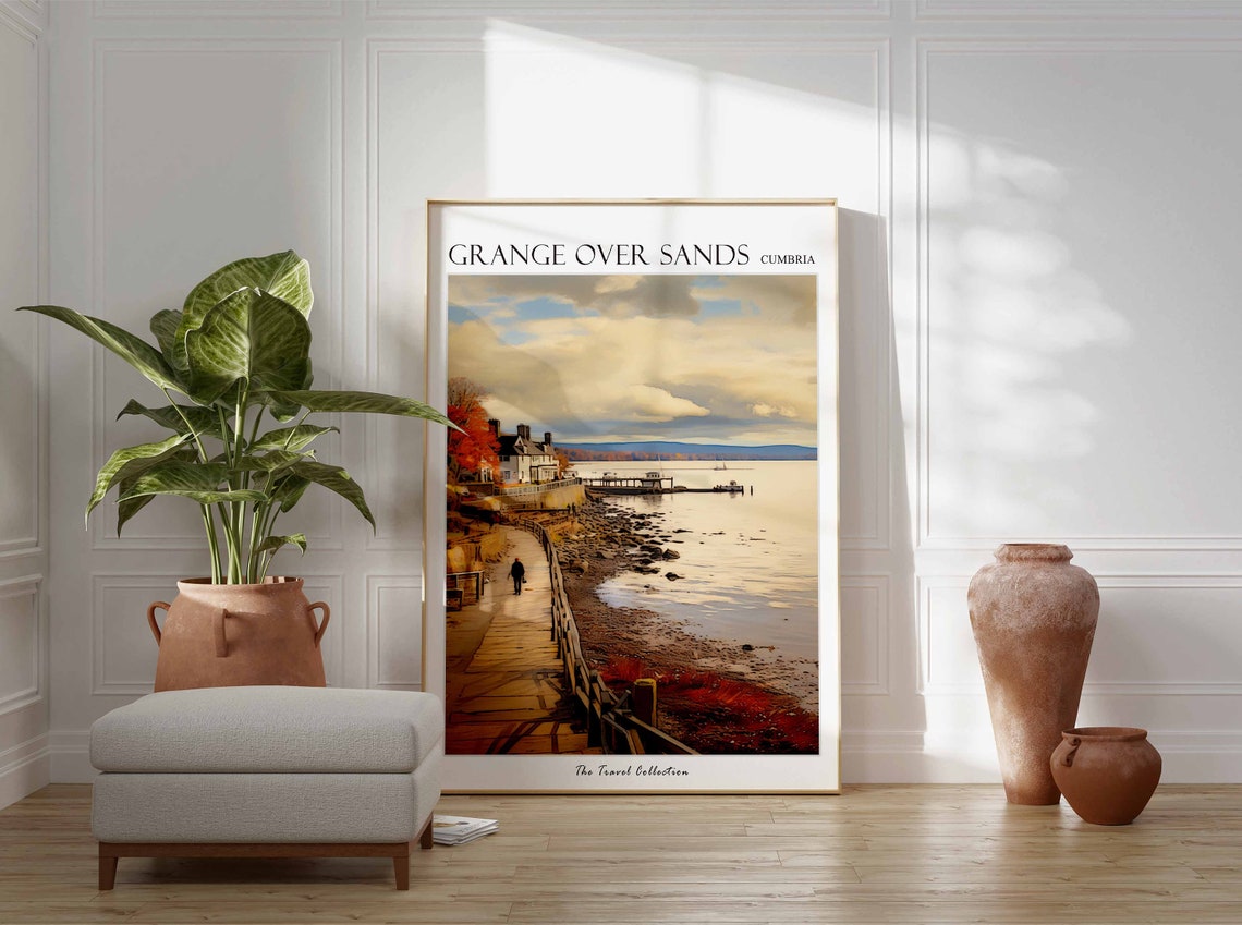 Grange Over Sands Cumbria Shoreline Promenade Illustration Poster - Image 3