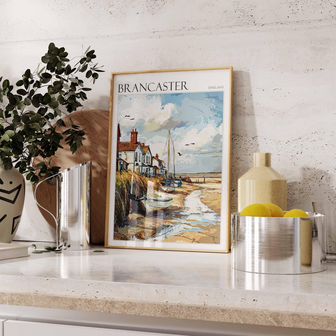 Brancaster England Moored Sailboats Seagulls and Tidal Shore Poster - Image 2