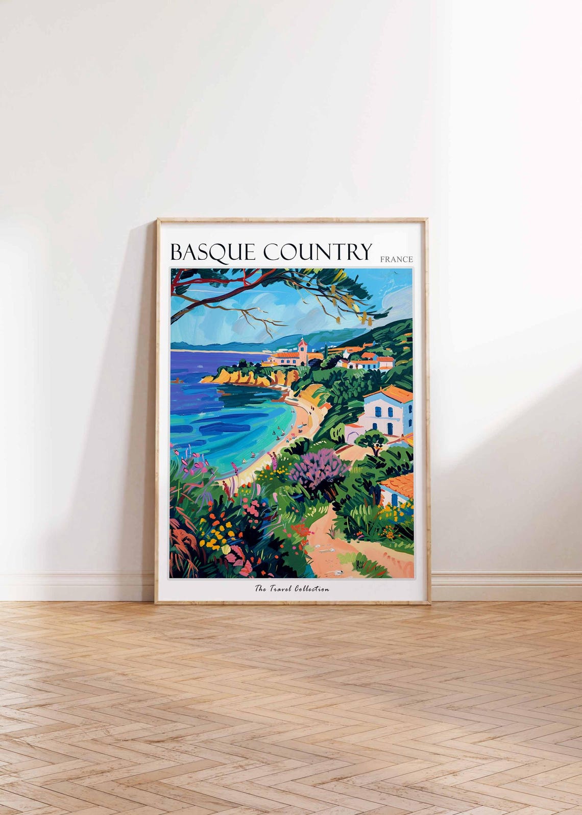 Basque Country France Turquoise Cove Sandy Beach Village Poster - Image 2