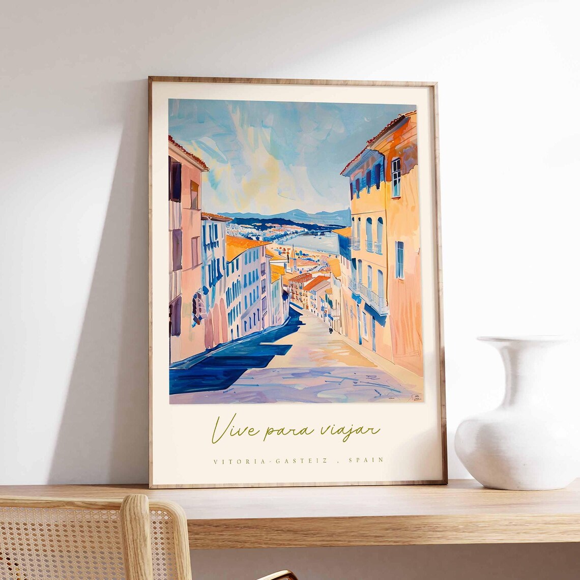 Vitoria Gasteiz Spain Watercolor Charming Old Town Travel Poster