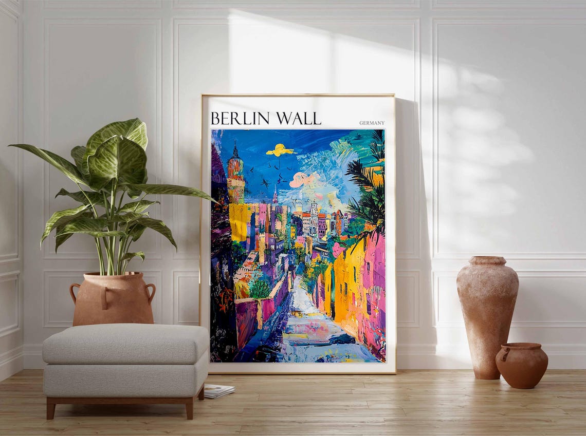 Berlin Wall Germany Neon Abstract Cityscape Graffiti Art Poster - Image 2