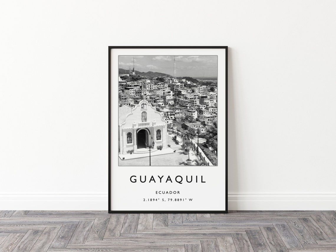 Guayaquil Ecuador Hillside Chapel City Black White Photo Poster - Image 3