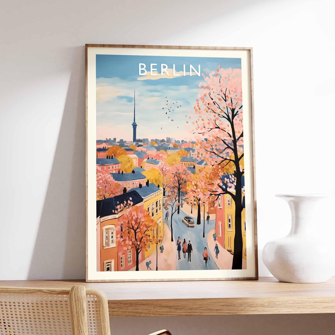Berlin Colorful TV Tower Blossom Street Germany Travel Poster