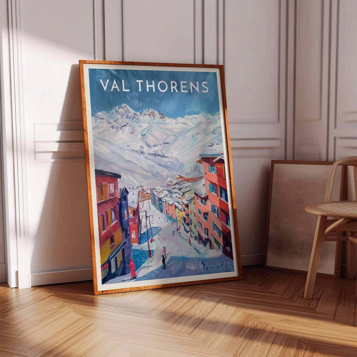 Val Thorens France Colorful Village Street Skiers Peak Poster - Image 3