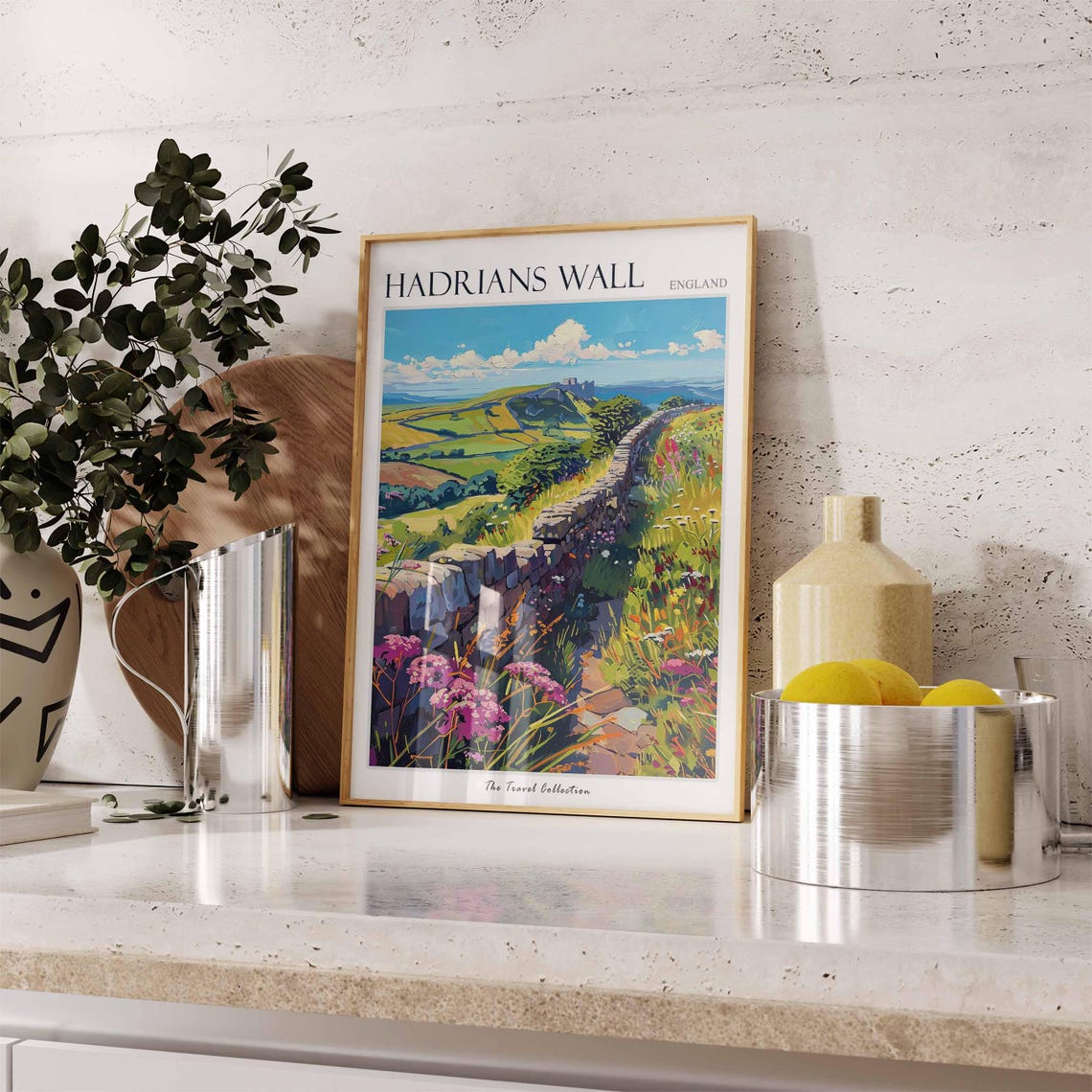 Hadrians Wall England Stone Wall Path Travel Poster Wildflowers Art - Image 3