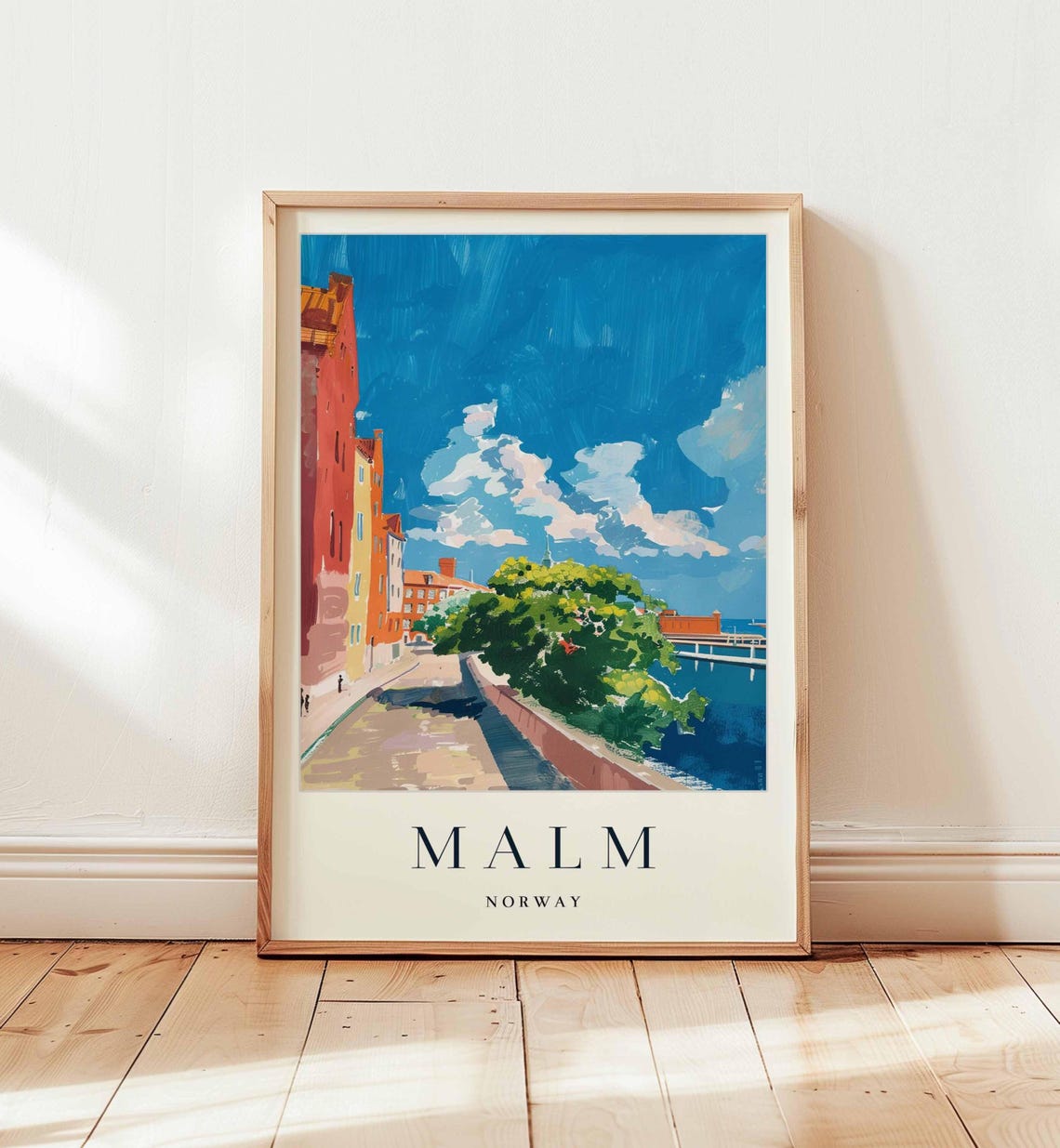 Malm Norway Harbor Street Colorful Buildings Blue Sky Art Poster